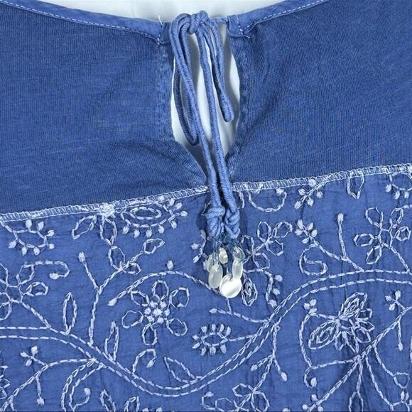 American Eagle Boho Peasant Chambray Embroidered Top Casual Blouse Size Small - Picture 9 of 14